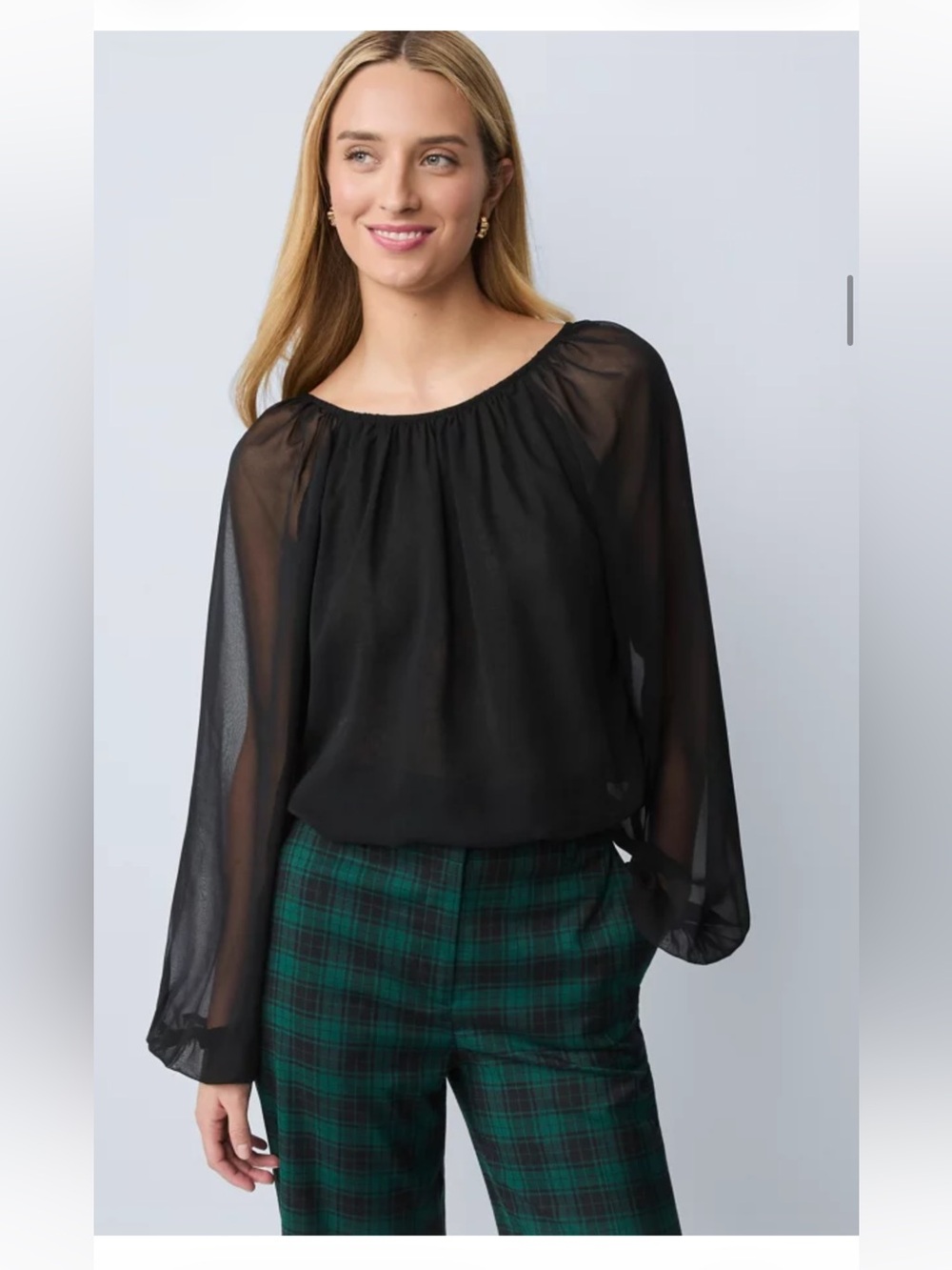 Ann Taylor Shirred Crew Neck Blouse
